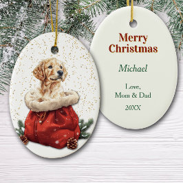 かわいいゴールデンレトリバーの子犬のクリスマスギフトバッグ セラミックオーナメント