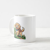 かわいいゴールデンレトリバーの子犬の冒険 コーヒーマグカップ (正面左)