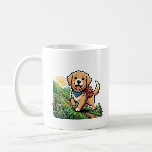 かわいいゴールデンレトリバーの子犬の冒険 コーヒーマグカップ (左)