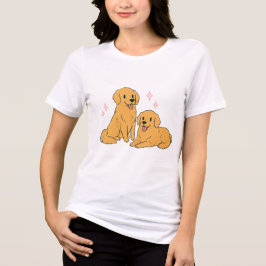 かわいいゴールデンレトリバーの子犬の姉妹 かわいい犬好き トライブレンドＴシャツ