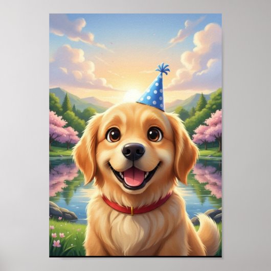 かわいいゴールデンレトリバーの子犬の誕生日ポスター ポスター (正面)