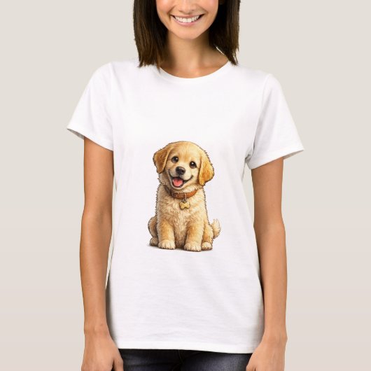 かわいいゴールデンレトリバーの子犬愛好家Tシャツ Tシャツ (正面)