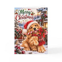 かわいいゴールデンレトリバーの子犬 メリークリスマス