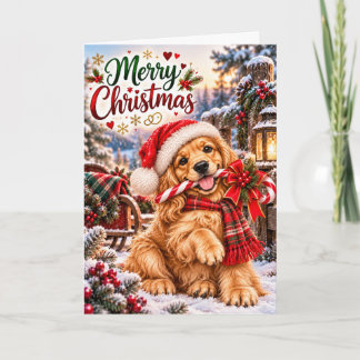かわいいゴールデンレトリバーの子犬 メリークリスマス カード