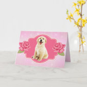 かわいいゴールデンレトリバーの子犬　母の日 カード (黄色い花)