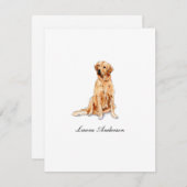 かわいいゴールデンレトリバーの水色フラット サンキューカード (正面/裏面)