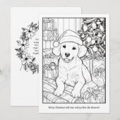 かわいいゴールデンレトリバーの犬のクリスマスアートぬりえ シーズンカード (正面/裏面)