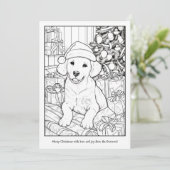 かわいいゴールデンレトリバーの犬のクリスマスアート塗り絵 シーズンカード (スタンド正面)