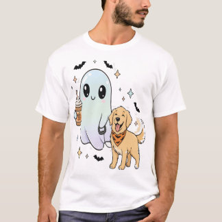かわいいゴールデンレトリバーの犬パグコーヒーハロウィン Tシャツ