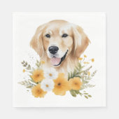 かわいいゴールデンレトリバーの花の水彩パピー犬 スタンダードランチョンナプキン (正面)