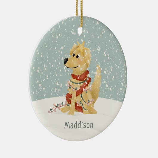 かわいいゴールデンレトリバー冬のクリスマス セラミックオーナメント (右)