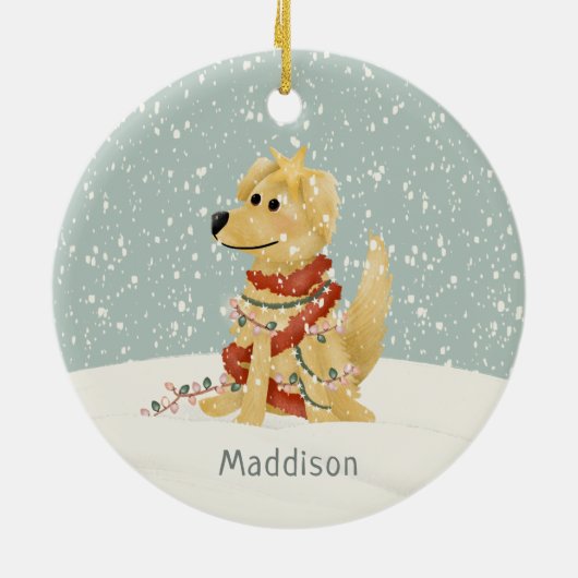 かわいいゴールデンレトリバー冬のクリスマス セラミックオーナメント (裏面)