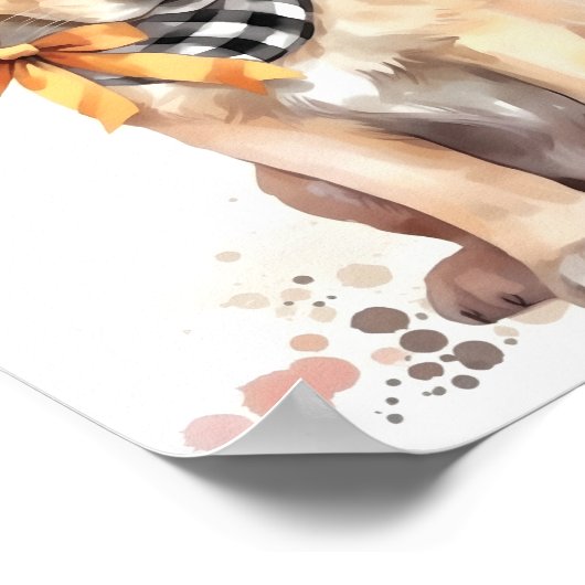 かわいいゴールデンレトリバー水彩愛らしい犬 ポスター (角)