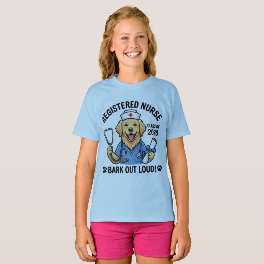 かわいいゴールデンレトリバー看護師卒業2026Tシャツ Tシャツ (正面フル)