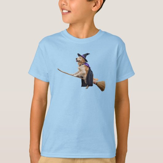 かわいいゴールデンレトリバー魔女キッズ Tシャツ (正面)