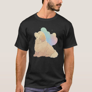 かわいいゴールデンレトリバー カラフル ポップ タイ染め レインボー Tシャツ