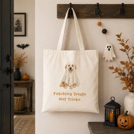 かわいいゴールデンレトリバー ハロウィン おばけ Tricks Treat トートバッグ