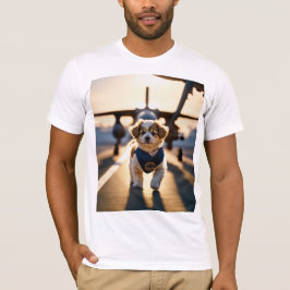 かわいいゴールデンワンコが道路を歩くアート Tシャツ