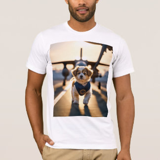 かわいいゴールデンワンコが道路を歩くアート Tシャツ