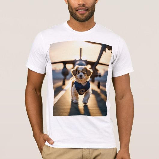 かわいいゴールデンワンコが道路を歩くアート Tシャツ (正面)