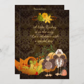 かわいいゴールデン感謝祭ガールターキーベビーシャワー 招待状 (正面/裏面)