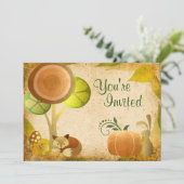 かわいいゴールデン秋の森の動物誕生日パーティー 招待状 (スタンド正面)