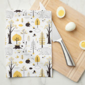 かわいいゴールデン・ウッズのシーンパターン キッチンタオル (四つ折り)