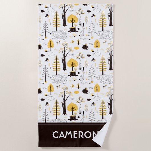 かわいいゴールデン・ウッズのシーンパターン ビーチタオル (正面)