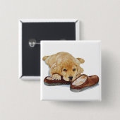 かわいいゴールデン・リトリーバーの小犬のポートレート 缶バッジ (正面&裏面)
