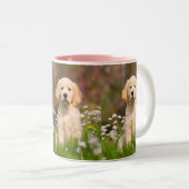 かわいいゴールデン・リトリーバー犬の子犬の写真ペットポートレート ツートーンマグカップ (正面右)