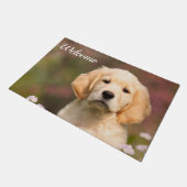 かわいいゴールデン・リトリーバー犬の子犬の顔の写真の歓迎 ドアマット (アングル)