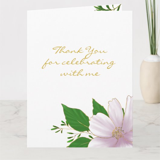 かわいいゴールドのラインが入ったピンクの花の花嫁おめでとうカード サンキューカード (正面)