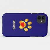 かわいいゴールドの肉球 ネイビーブルー Case-Mate iPhoneケース (裏面(横))