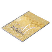 かわいいゴールドオンブルグリッターが滴るモノグラム ノートブック (左側)