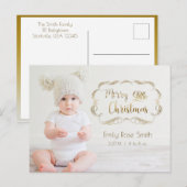 かわいいゴールドカリグラフィー最初のクリスマス写真カード シーズンポストカード (正面/裏面)