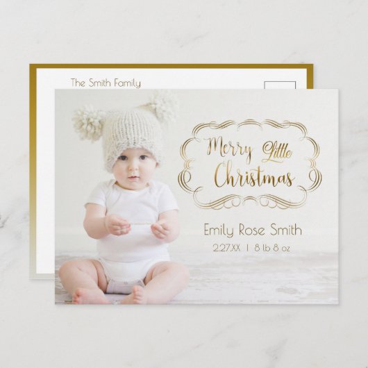 かわいいゴールドカリグラフィー ファーストクリスマス フォトカード シーズンポストカード (正面/裏面)