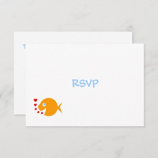 かわいいゴールドフィッシュ&ハートビーチ結婚式RSVPカード 出欠カード (正面/裏面)