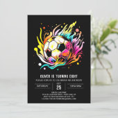 かわいいゴール編集可能サッカー誕生日 招待状 (スタンド正面)