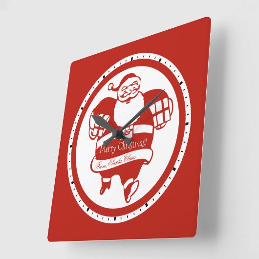 かわいいサおもしろいンタクロース赤と白クリスマス スクエア壁時計 (傾斜)