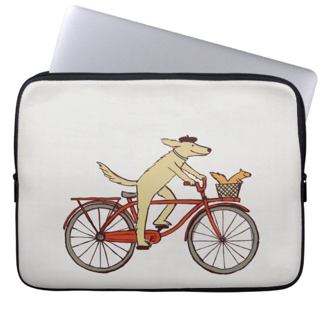 かわいいサイクリング犬とリス | おもしろい芸術 ラップトップスリーブ (正面)