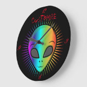 かわいいサイケデリックエイリアンヘッドサンダー_コーブ ラージ壁時計 (傾斜)