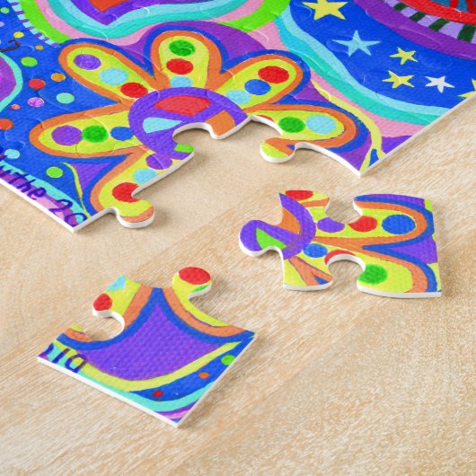 かわいいサイケデリックヒッピー・マーメイド・ガール・ギター ジグソーパズル (側面)