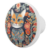 かわいいサイケデリック猫、花、タペストリー セラミックノブ (右)