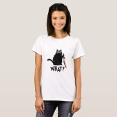 かわいいサイコおもしろいダークブラック猫とナイフ Tシャツ (正面フル)