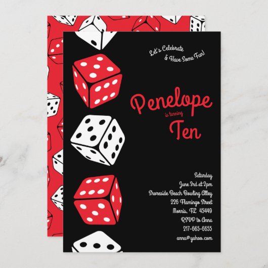 かわいいサイコロゲーム子供の誕生日パーティー 招待状 (正面/裏面)