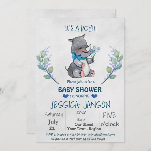 かわいいサイボーイベビーシャワー招待状 招待状 (正面/裏面)