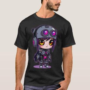 かわいいサイボーグガールヘルメットユニークキャラクター Tシャツ