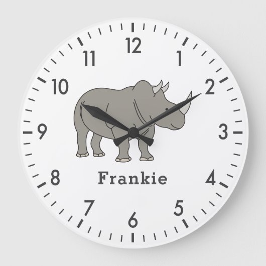 かわいいサイ 個性的 男の子 名前入り オーダーメイド ラージ壁時計 (正面)