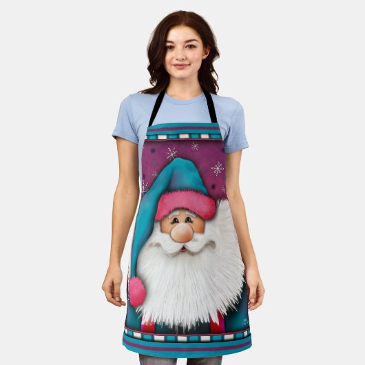 かわいいサカスタマイズタ名ストライプパープルブルー エプロン (着用した状態)