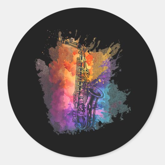 かわいいサクソフォンサックス奏者サックス奏者 ラウンドシール (正面)